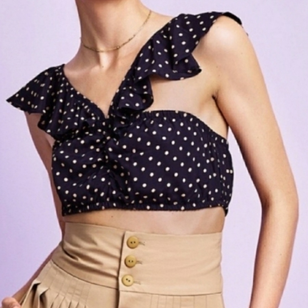FOR LOVE & LEMONS Polka Dot Ruffle Bandeau Crop Top Size Small